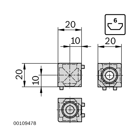 Łącznik węzłowy sześcienny 20/2 z zestawem montażowym