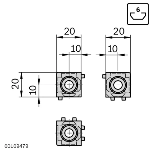 Łącznik węzłowy sześcienny 20/3 z zestawem montażowym