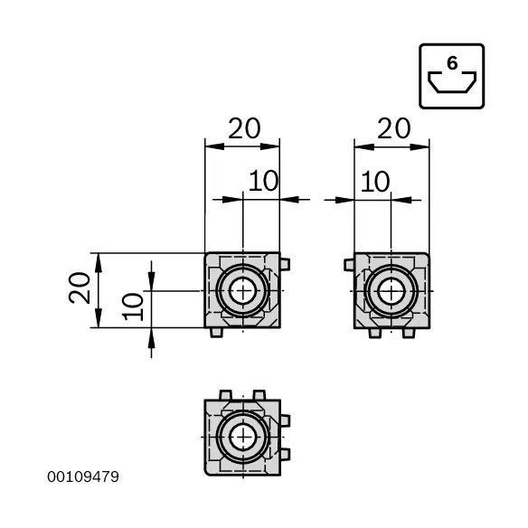 Łącznik węzłowy sześcienny 20/3 z zestawem montażowym