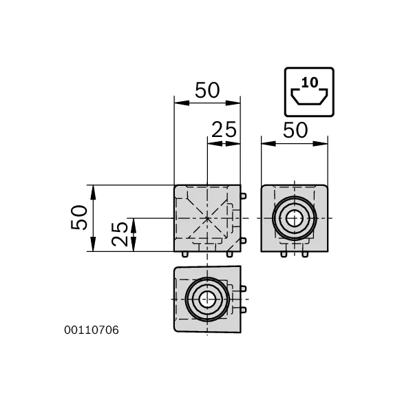 Łącznik węzłowy sześcienny 50/2 z zestawem montażowym