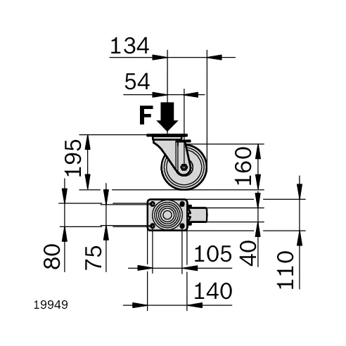 Zestaw kołowy do dużych obciażeń  D 160 bez ham.