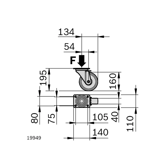 Zestaw kołowy do dużych obciażeń  D 160 bez ham.