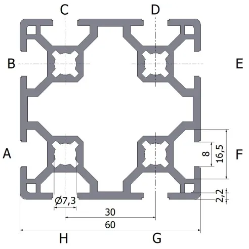 Profil aluminiowy 60x60 8N