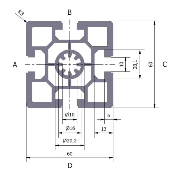 Profil aluminiowy 60x60