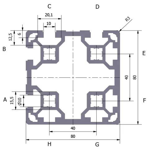 Profil aluminiowy 80x80L 4NVS