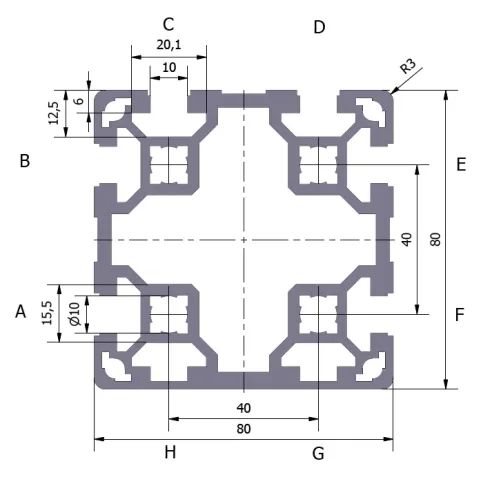 Profil aluminiowy 80x80L 6N