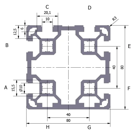Profil aluminiowy 80x80L 6N