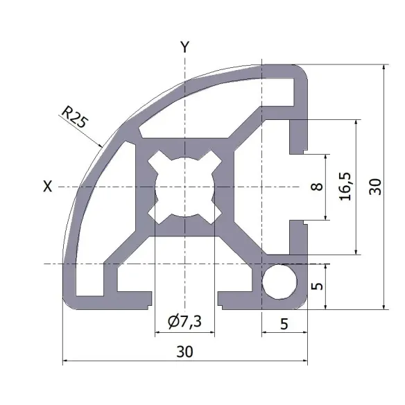 Profil aluminiowy 30x30 R 20x6070 mm