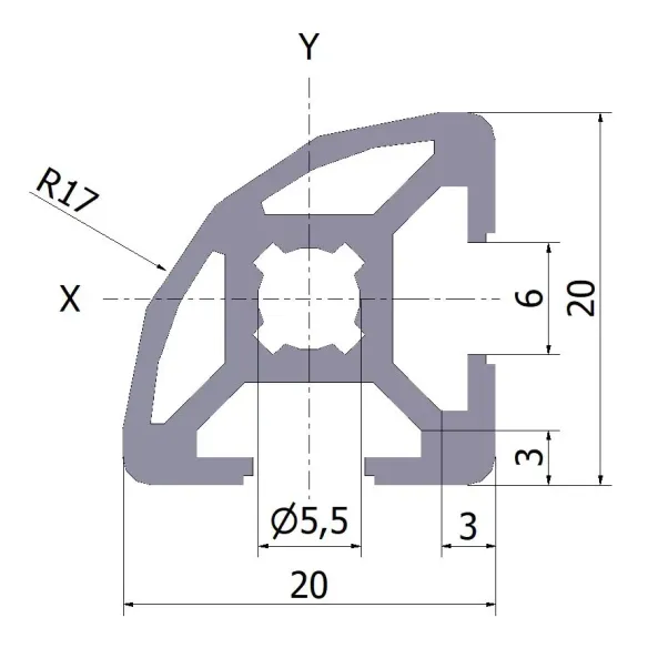 Profil aluminiowy 20x20 R 20x3000 mm