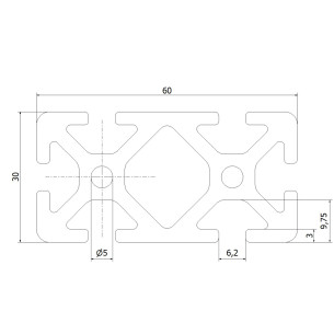 Profil aluminiowy konstrukcyjny 30x60 [rowek 6 mm] 2