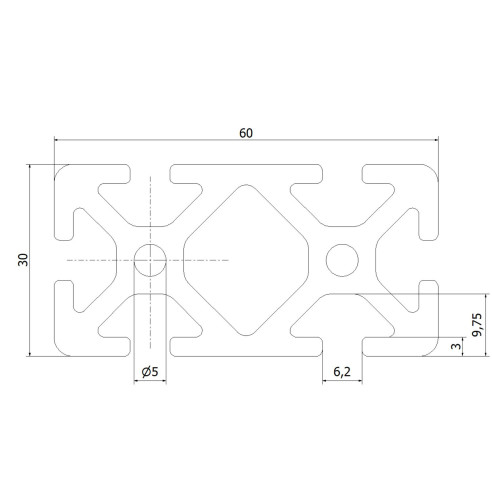 Profil aluminiowy konstrukcyjny 30x60 [rowek 6 mm]