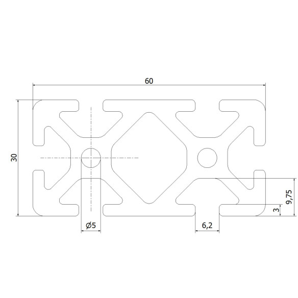 Profil aluminiowy konstrukcyjny 30x60 [rowek 6 mm]
