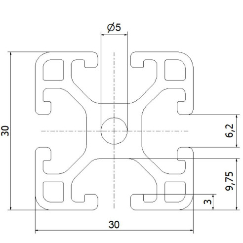 Profil aluminiowy konstrukcyjny 30x30L [rowek 6 mm]