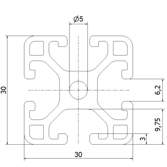 Profil aluminiowy konstrukcyjny 30x30L [rowek 6 mm]