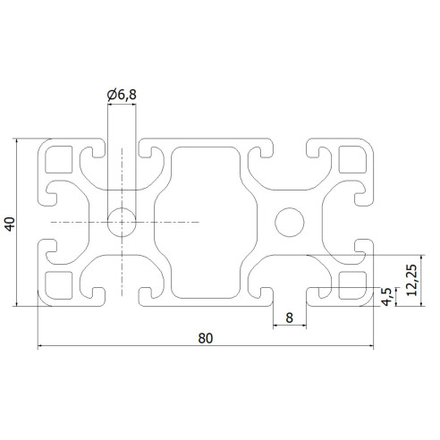 Profil aluminiowy konstrukcyjny 40x80L [rowek 8 mm]
