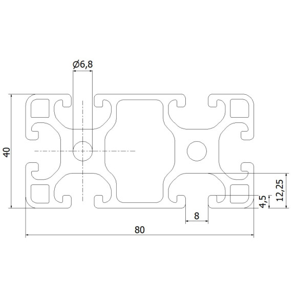 Profil aluminiowy konstrukcyjny 40x80L [rowek 8 mm]