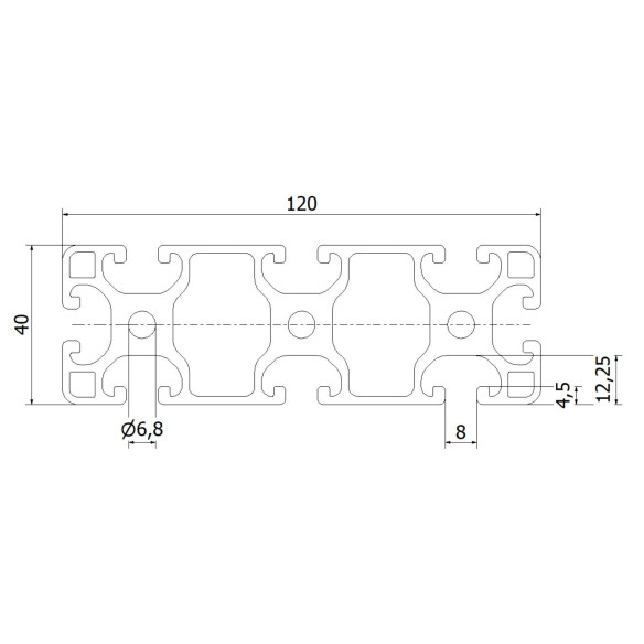 Profil aluminiowy konstrukcyjny 40x120L [rowek 8 mm]