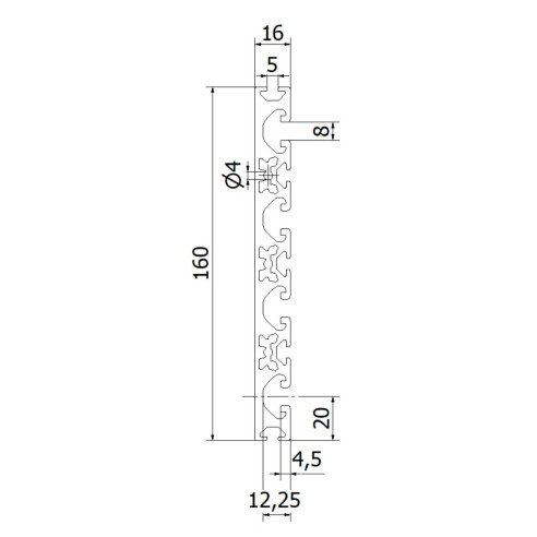 Profil aluminiowy konstrukcyjny 160x16 [rowek 8 mm]