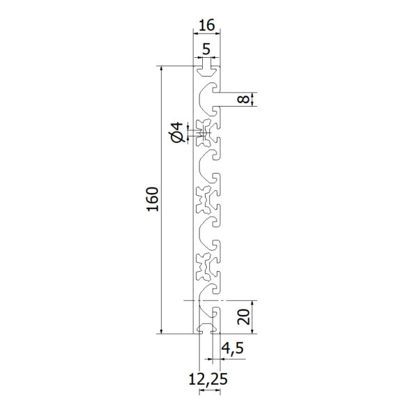 Profil aluminiowy konstrukcyjny 160x16 [rowek 8 mm]