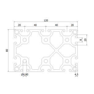 Profil aluminiowy konstrukcyjny 80x120L [rowek 8 mm] 2