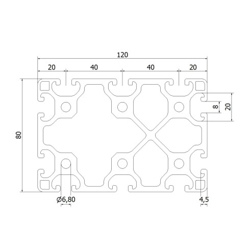Profil aluminiowy konstrukcyjny 80x120L [rowek 8 mm]