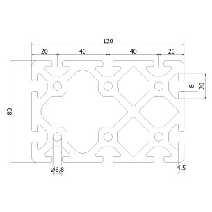 Profil aluminiowy konstrukcyjny 80x120 [rowek 8 mm] 2