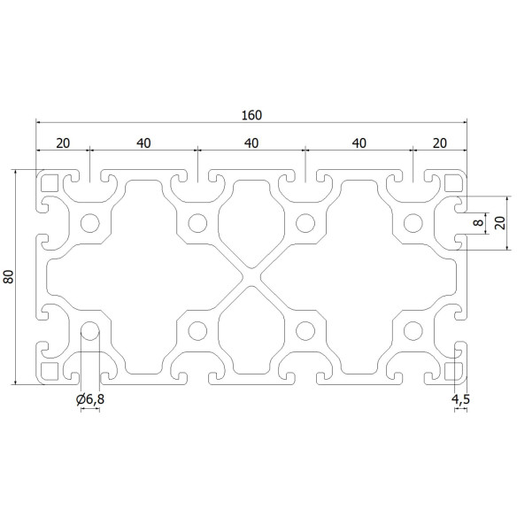 Profil aluminiowy konstrukcyjny 80x160L [rowek 8 mm]