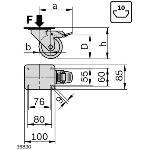 Zestaw kołowy z hamulcem z kołnierzem mocującym D100 F600N
