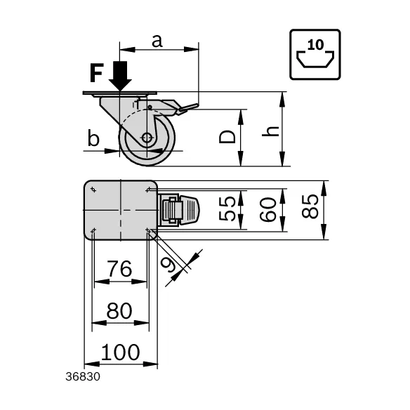 Zestaw kołowy z hamulcem z kołnierzem mocującym D100 F600N