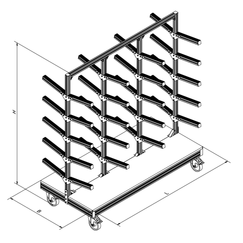 Wózek logistyczny magazynowy z profili aluminiowych