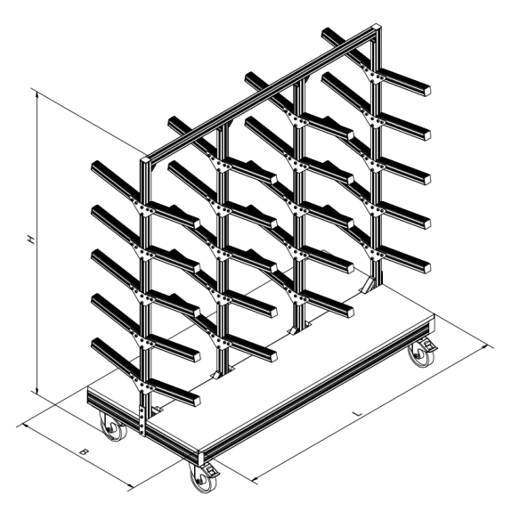 Wózek logistyczny magazynowy z profili aluminiowych