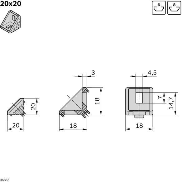 Kątownik 20x20 [6] z zestawem montażowym