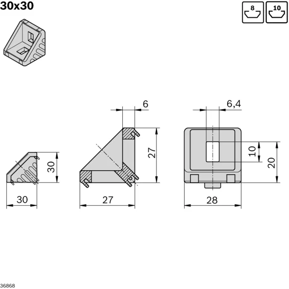Kątownik 30x30 [10] z zestawem montażowym