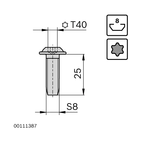 Śruba centralna S8x25-T40