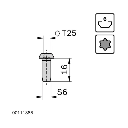 Śruba centralna S6x16-T25