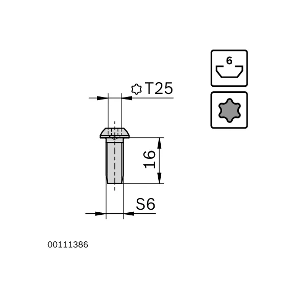 Śruba centralna S6x16-T25