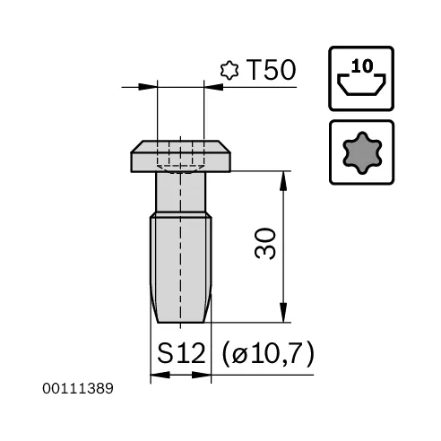 Śruba centralna S12x30-T50