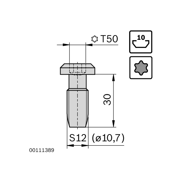Śruba centralna S12x30-T50